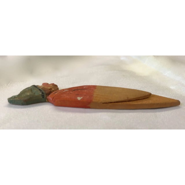 Traditional Vintage Wooden Hand-Carved Bookmark of a Man in Night Clothes For Sale - Image 3 of 4