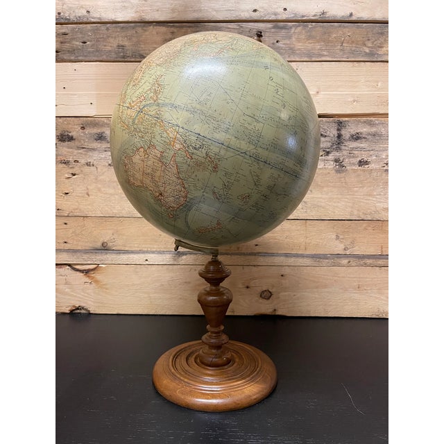 Antique German colour lithographic table globe by Ludwig Julius Heymann, reviewed by Dr Henry Lange Berlin circa 1890....