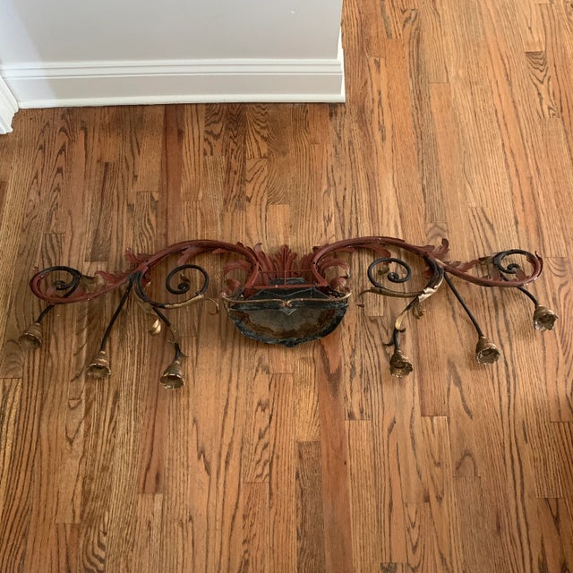 Metal Antique French Black and Gold Tole Wall Mounted Wall Pocket Candelabra For Sale - Image 7 of 9