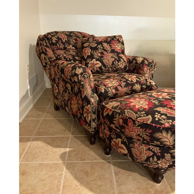 Smith Brothers of Berne Traditional Floral Tilt-Back Chair and Ottoman - Set of 2 For Sale - Image 4 of 17