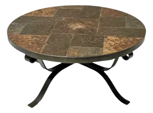 Brutalist Wrought Iron and Slate Coffee or Cocktail Table, 1970s