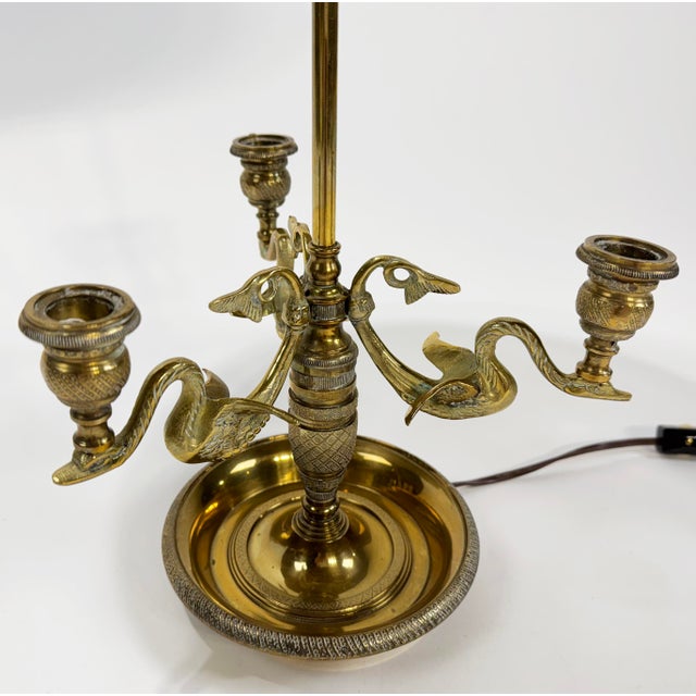 Vintage Chapman French Empire Style Brass Swan Bouillette Lamp With Tole Shade For Sale In Kansas City - Image 6 of 10