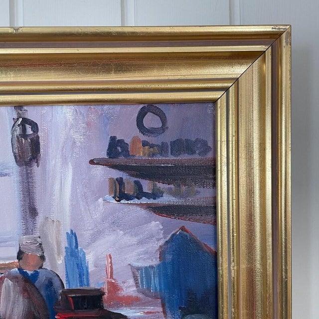 This original oil painting on canvas is a quintessential example of early 20th-century Swedish Modernism. Painted by the...
