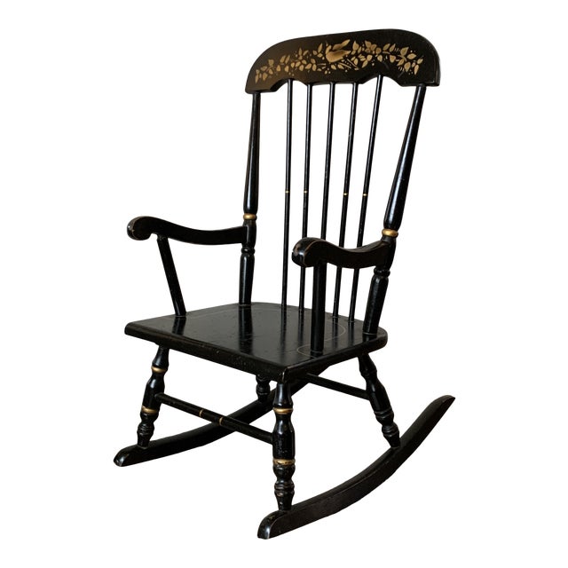 Vintage Oak Hill Child's Rocking Chair With Gold Partridge & Leaf