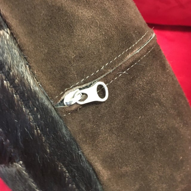 Brown Natural Cowhide Geometric Handmade Pillow For Sale In Miami - Image 6 of 9