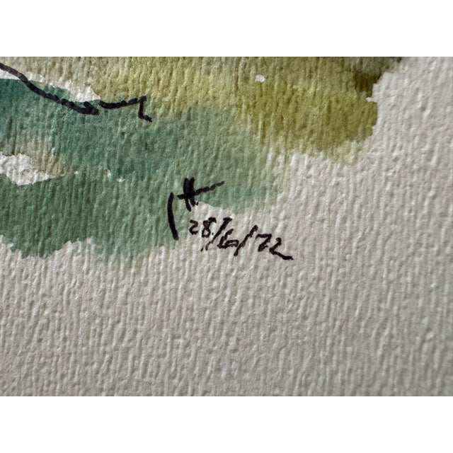 1970s Henry Emil Salloch Original Watercolor on Paper Picturesque Hilltop Village, 1972. For Sale - Image 5 of 7