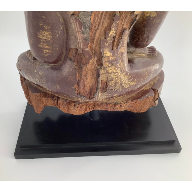Brown Antique 18th Century Buddha Carved Statue, Shan Burma, Large 24", With Coa For Sale - Image 8 of 10