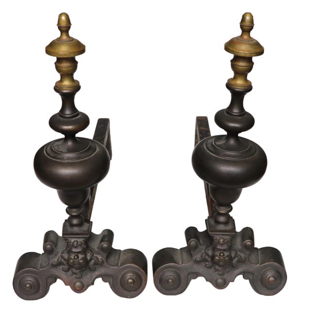 Traditional Antique Fireplace Andirons, Pair For Sale - Image 3 of 4