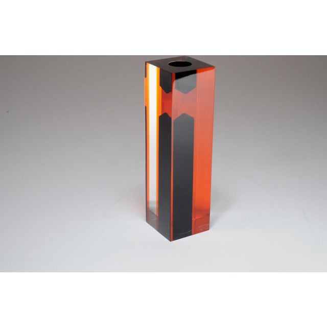 Guzzini Italian Modern Orange and Black Lucite Soliflore / Bud Vase After Luigi Massoni For Sale - Image 4 of 12