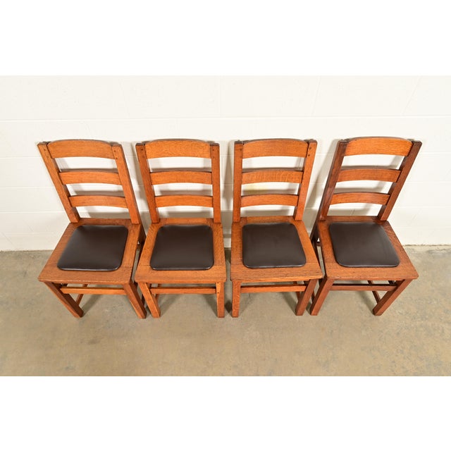 Early 20th Century Limbert Antique Mission Oak Arts & Crafts Ladder Back Dining Chairs, Set of Four For Sale - Image 5 of 14