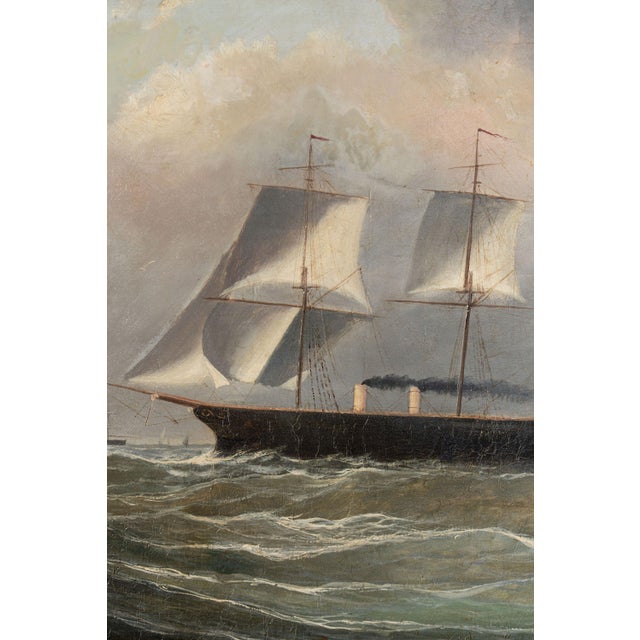 Large 19th Century Signed Original Oil of Early Steamship in Original Carved Frame For Sale - Image 4 of 18