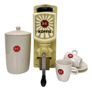 Dutch Wall Coffee Grinder with Cups and Container, 1950s, Set of 6