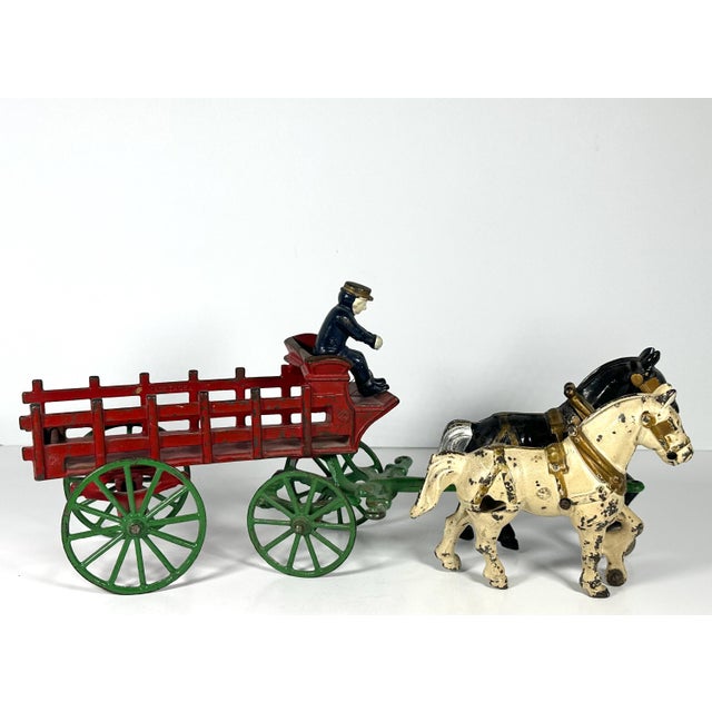 American Early 20th Century Kenton Horse Drawn Stake Wagon Toy For Sale - Image 3 of 10