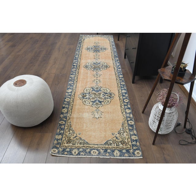 Vintage Turkish Hand-Knotted vintage rug is a semi-antique vintage runner rug.'70s Eastern region of Turkey's unique rug...