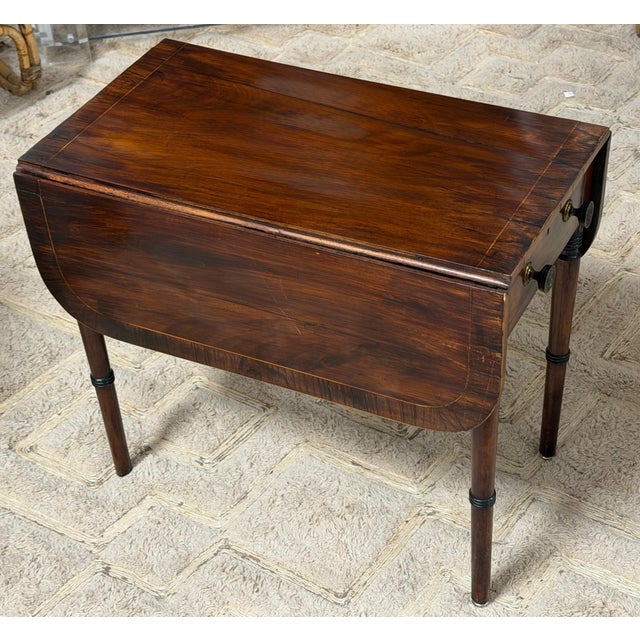 Metal English Regency Mahogany Diminutive Drop-Leaf Side Table with Drawer, Circa 1830 For Sale - Image 7 of 14