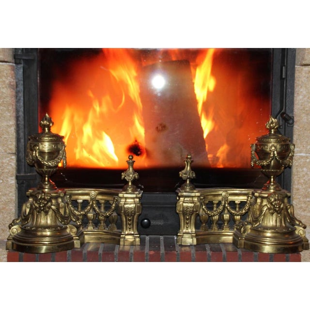 Antique fireplace andirons Lion Firedogs French antique brass bronze andirons Fireplace decor Fireplace tools Fireplace...