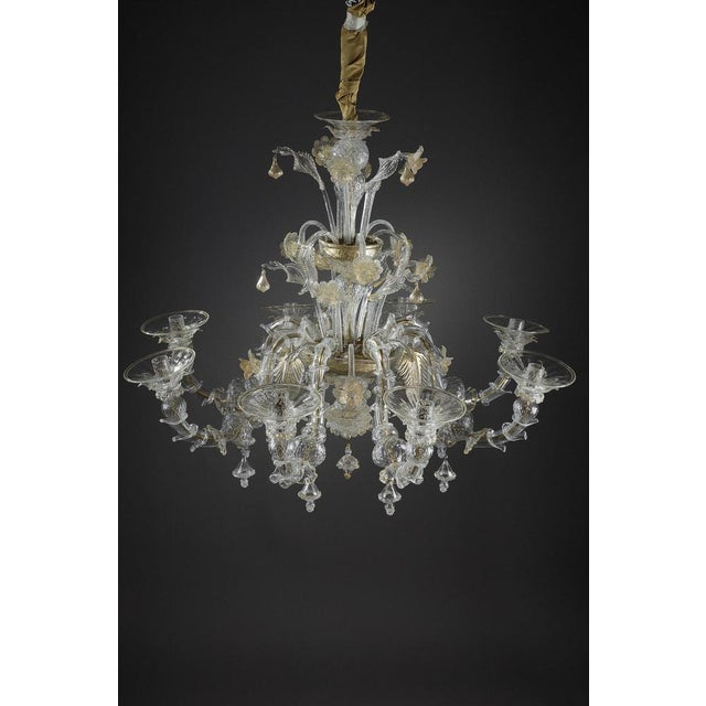 Large Murano Glass and Gold Chandelier For Sale - Image 4 of 18