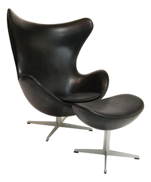 Mid 20th Century Arne Jacobsen Black Leather Egg Chair with Ottoman for Fritz Hansen