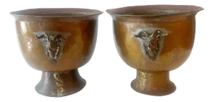 Early 20th Century Copper Jardinieres or Planters with Rams Head Handles - Two