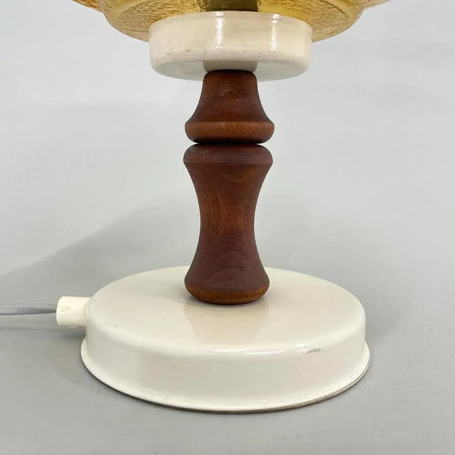 1970s Mid-Century Glass & Wood Table Lamp, Czechoslovakia, 1970s For Sale - Image 5 of 10