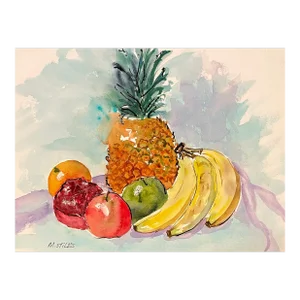 1990s Martha Stiles Fruit Still Life Watercolor