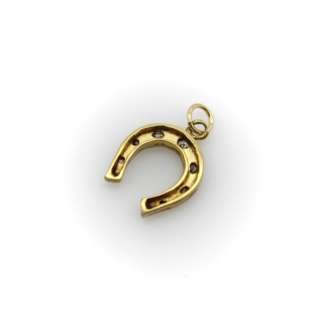 Late 19th Century Late 19th Century Victorian 14k Gold With Silver Front Diamond Horseshoe Charm or Pendant For Sale - Image 5 of 9