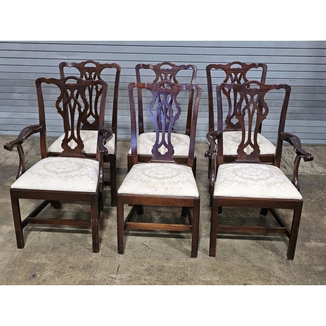 Chippendale Set of 6 Late 20th Century Statton Chippendale Solid Cherry Dining Chairs Old Towne Maryland Made For Sale - Image 3 of 14