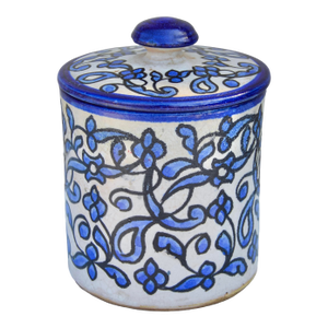 Mid 20th Century Andalusian-Patterned Blue Ceramic-Art Lidded Jar