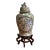 Rose Medallion Famille Rose Foo Lion Temple Jar With Mahogany Stand - 25.5" Tall For Sale