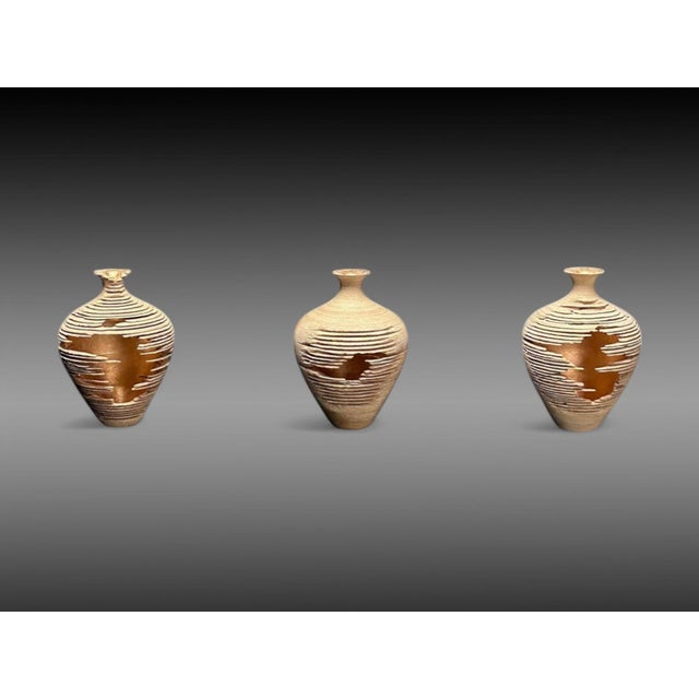 Brown Marc Fish, Contemporary, Ash, Rose Gold Leaf, Three Triptych Vessels, Uk, 21st C For Sale - Image 8 of 12