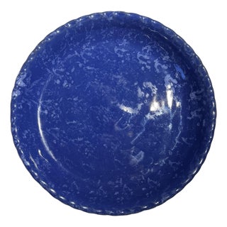Vintage Bybee Pottery Cobalt Blue and White Sponge Ruffled Pie Plate - 9.5" (Unused) For Sale