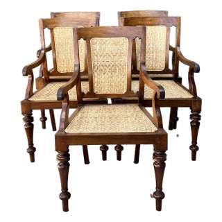 Vintage Anglo Indian Cane Dining Chairs - Set of 5 For Sale