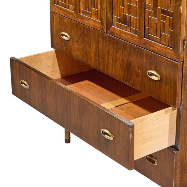Bert England Mid Century Walnut and Brass Armoire For Sale - Image 10 of 12