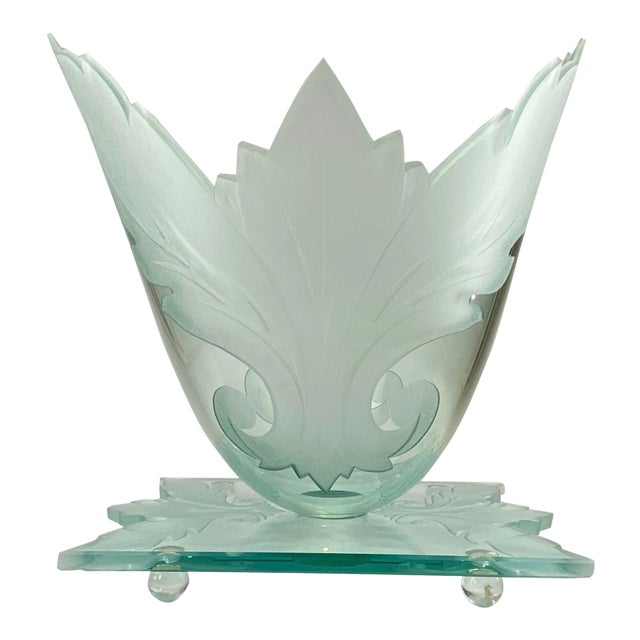 1990s Robert Guenther and George Luna Studio Art Glass Oval Bowl With Double Cut-Out Passion Leaf Design For Sale