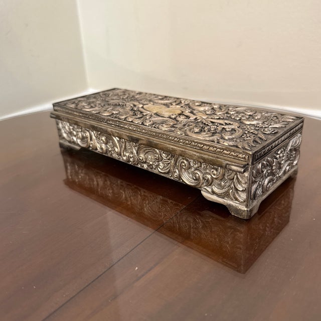 Art Nouveau Late 20th Century Vintage Godinger Jewelry Box Silver Plated For Sale - Image 3 of 8