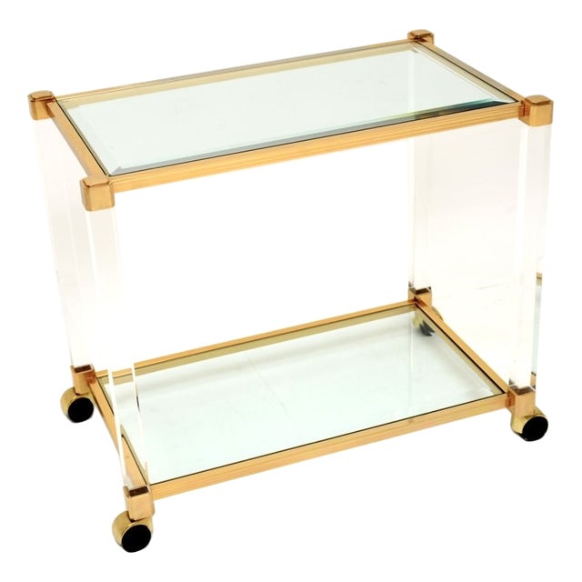 Vintage French Acrylic Glass and Gold-Plated Drinks Trolley, 1970s For Sale