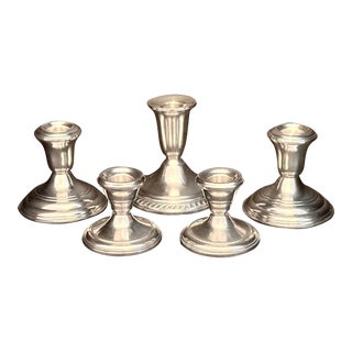Vintage Sterling Serving Console Candle Holders - Set of 5 For Sale