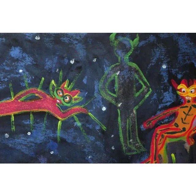 Black 1999 “Vibrancy in Movement” Neo Expressionist Folk Art Painting on Mixed Media For Sale - Image 8 of 9