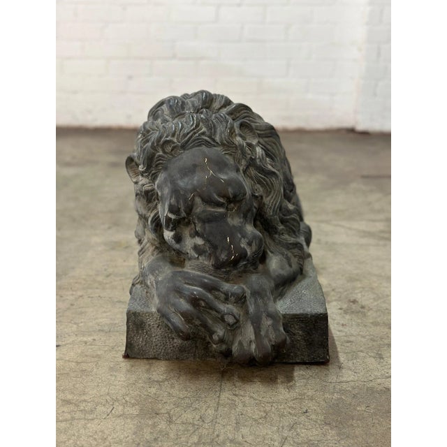 Traditional Vintage Cast Bronze Lion Statue For Sale - Image 3 of 12