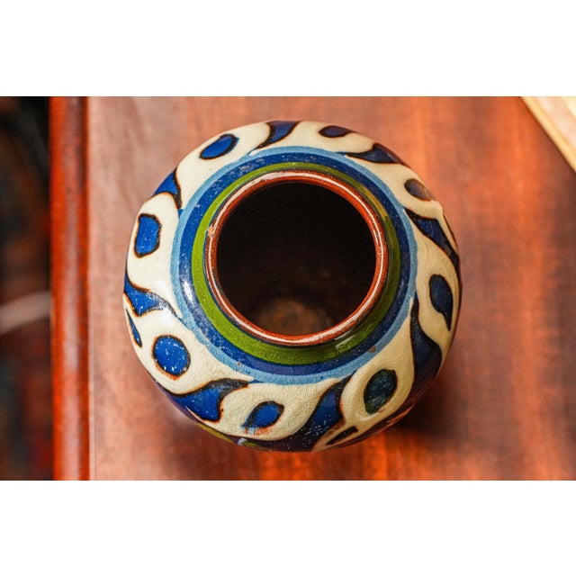 Miniature Colorful Painted Glazed Antique Pottery Art Nouveau Style Vase For Sale - Image 4 of 11