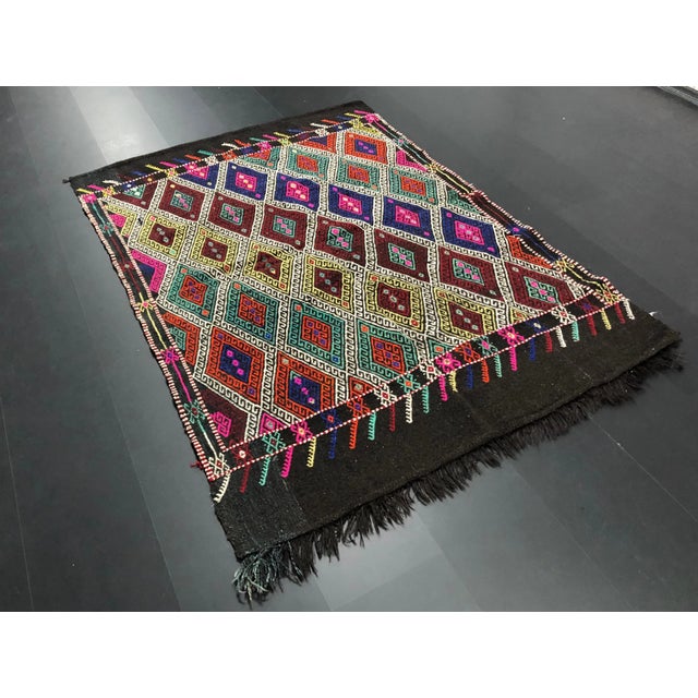 Natural Turkish Handwoven Vintage Anatolian Wool Kilim. Perfect for a bright and colorful room.