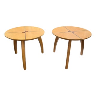Custom Post Modern Italian Side Tables With Inlay Patterns, Pair For Sale