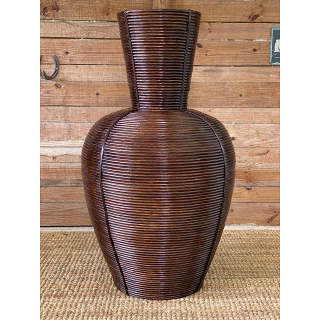 Vintage Coastal Palecek Pencil Reed Rattan Vase For Sale - Image 13 of 13