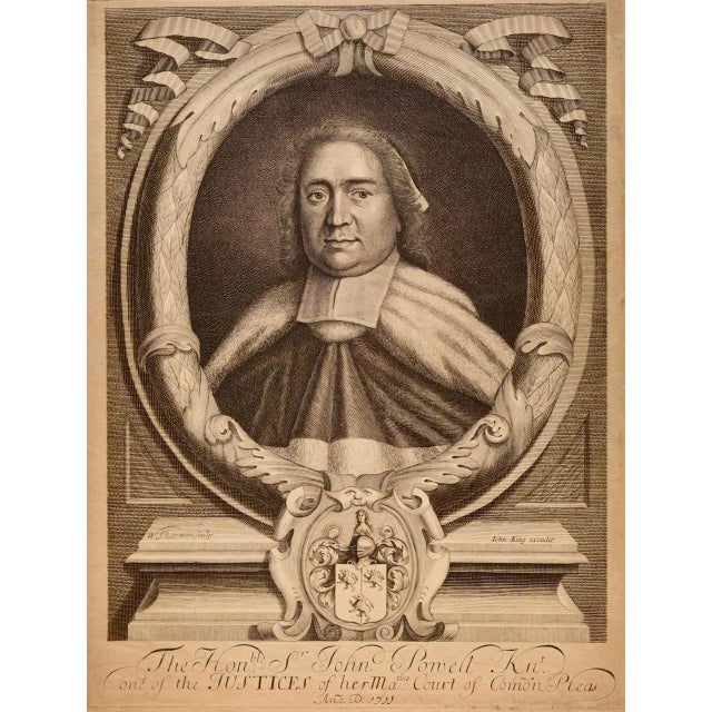 Sir. John Powell, Knight: Early 18th C. Engraved Portrait After William Sherwin, 1711 For Sale