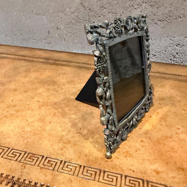 Intricate Floral and Vine Design Pewter Picture Frame Art Nouveau For Sale - Image 10 of 11