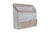 A hand made stoneware letter organizer. The rectangular body is glazed in a milky gray, and unglazed edges are crimped...