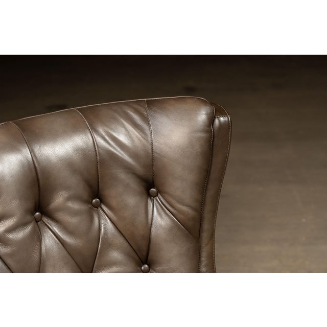 MCM Tufted Leather Wingback Swivel Chair With Ottoman in Grey For Sale - Image 10 of 12