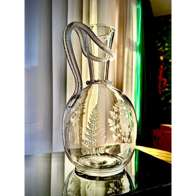 Late 19th Century Victorian Etched Glass Amphora Jug with Serpent Handle, 1880s For Sale - Image 5 of 18