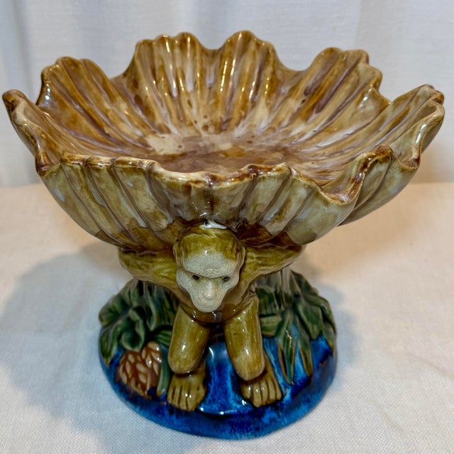 Late 20th Century Majolica Style Monkey Shell Cachepot Bowl For Sale - Image 9 of 12