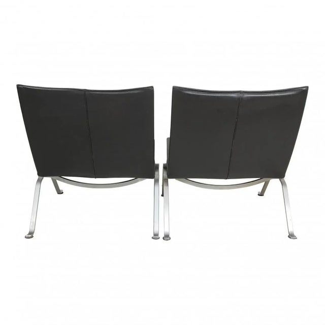 Set of PK-22 Chairs in Black Leather by Poul Kjærholm for Fritz Hansen, 1990s For Sale - Image 3 of 9